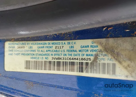 2004 Volkswagen New Beetle Gl z USA, uszkodzony, nr VIN 3VWBK31C64M418625